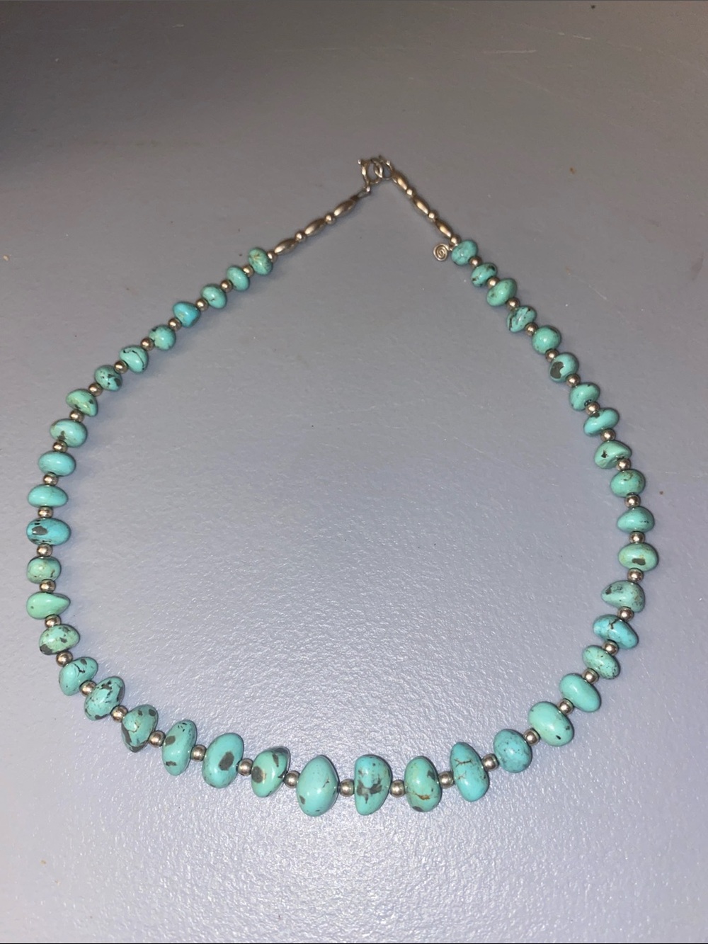 Navajo 925 Sterling Silver Turquoise Nugget Necklace
